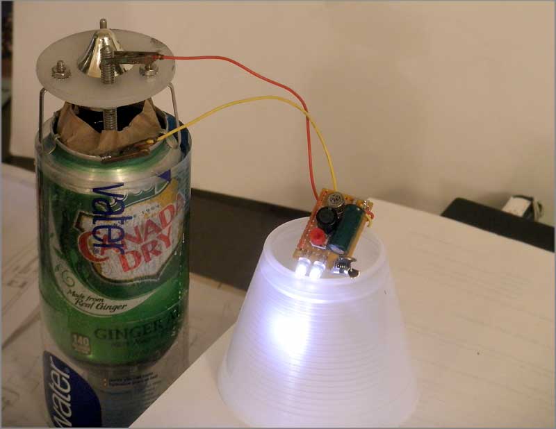 Soda Can Battery Light with DC-DC converter