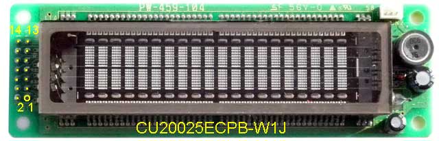 CU20025ECPB-W1J Noritake Itron VFD Vacuum Fluorescent Display, LCD Compatible Design (HD44780), parallel interface, 20x2.