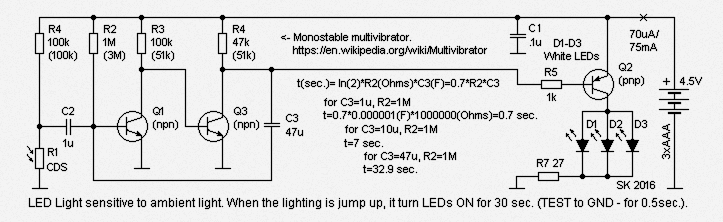 LED Light 3 AAA, schematic w/o microcontroller.